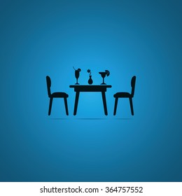 Chairs and table icon. Restaurant interior.