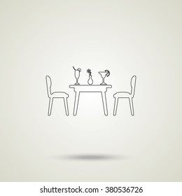 Chairs and table icon. Restaurant interior.