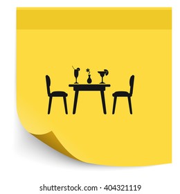 Chairs and table icon. Restaurant interior.