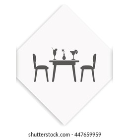 Chairs and table icon. Restaurant interior.