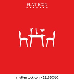 Chairs and table icon. Restaurant interior.