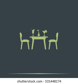Chairs and table icon. Restaurant interior.