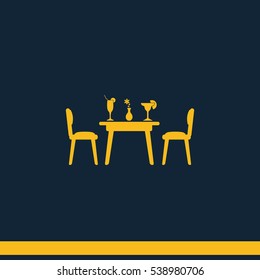 Chairs and table icon. Restaurant interior.