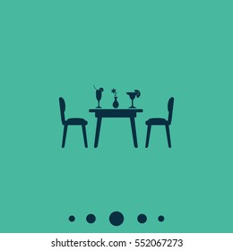 Chairs and table icon. Restaurant interior.