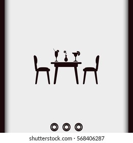 Chairs and table icon. Restaurant interior.