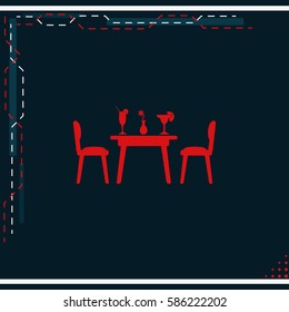 Chairs and table icon. Restaurant interior.