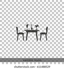 Chairs and table icon. Restaurant interior.