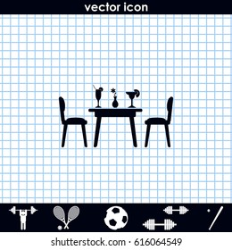 Chairs and table icon. Restaurant interior.