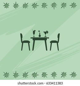 Chairs and table icon. Restaurant interior.