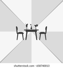 Chairs and table icon. Restaurant interior.