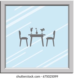 Chairs and table icon. Restaurant interior.