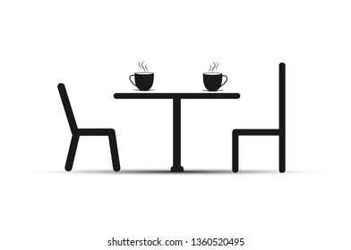 Chairs and a table, on the table with a Cup of tea or coffee, simple design