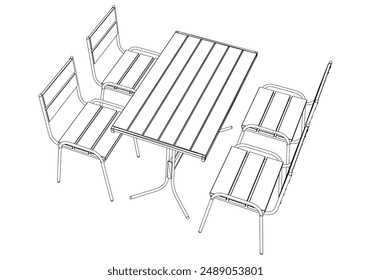 Chairs and Table Set Illustrated Outline. White Background, Ideal for Interior Design and Restaurant Concepts