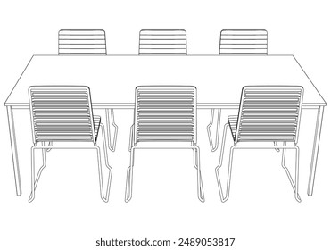Chairs and Table Set Illustrated Outline. White Background, Ideal for Interior Design and Restaurant Concepts