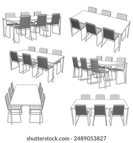 Chairs and Table Set Illustrated Outline. White Background, Ideal for Interior Design and Restaurant Concepts