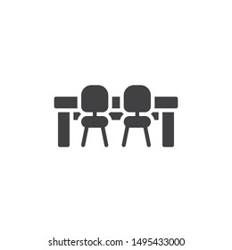 Chairs and table vector icon. filled flat sign for mobile concept and web design. Workspace desk glyph icon. Symbol, logo illustration. Vector graphics
