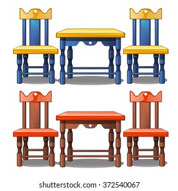 Chairs and tables in retro style. Vector.