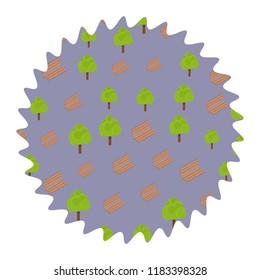 Chairs and trees round label