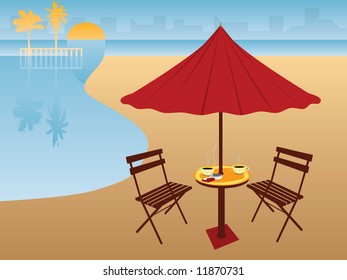 chairs and umbrella at a tropical beach