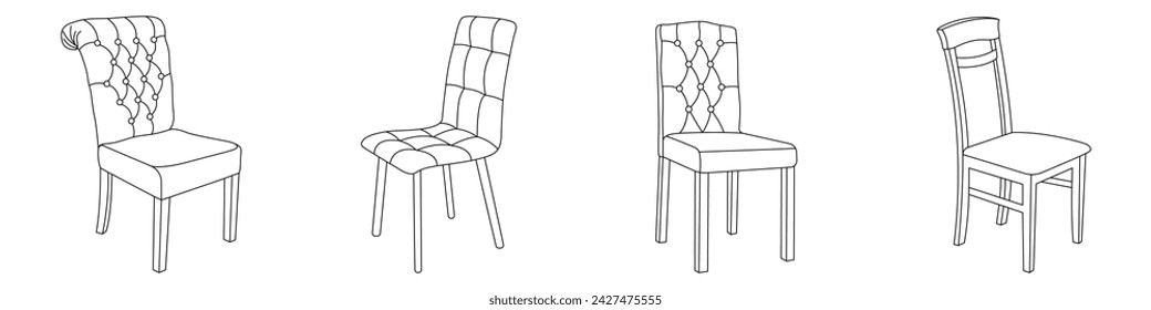 Chairs vector icon set. A set of chairs for the home. Furniture chairs set. A set of soft chairs for a cafe, home, restaurant. Comfortable furniture, interior design for the home.