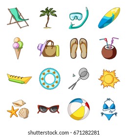 Chaise longue, ice cream, glasses items for summer holidays.Summer rest set collection icons in cartoon style vector symbol stock illustration web.