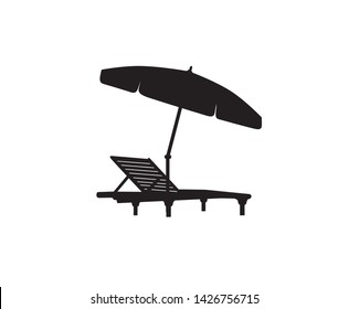 Chaise longue and parasol. Deckchair umbrella summer beach holiday symbol silhouette icon