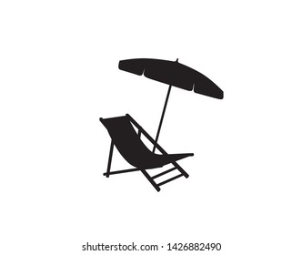 Chaise longue and parasol. Deckchair umbrella summer beach holiday symbol silhouette icon