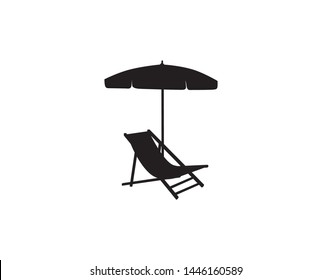 Chaise longue and parasol. Deckchair umbrella summer beach holiday symbol silhouette icon