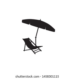 Chaise longue and parasol. Deckchair umbrella summer beach holiday symbol silhouette icon