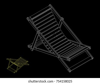 Chaise lounge.  Isolated on black background. Vector outline illustration. Isometric projection.