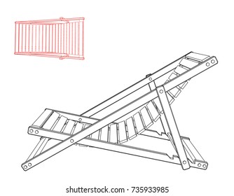 Chaise lounge.  Isolated on white background. Vector outline illustration.
