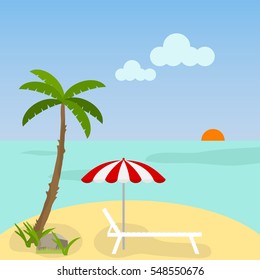 Chaise lounge on the beach. Flat design, vector illustration. Vector.