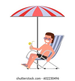 Chaise lounge on the beach. Isolated on a white background.