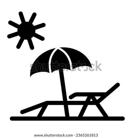 Chaise lounge on beach solid icon, Summer concept, Deck chair with umbrella sign on white background, Beach parasol and lounger icon in glyph style for mobile, web design. Vector graphics