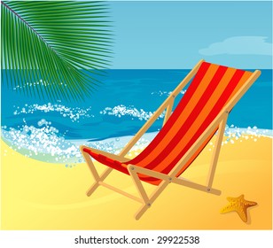 Chaise lounge on a beach. Vector.