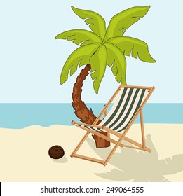 Chaise lounge with a palm tree on the beach