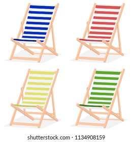 Chaise lounge, a set of four realistic sun loungers. Flat design, vector illustration, vector.