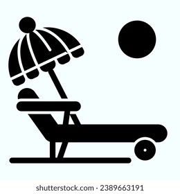 Chaise lounge solid icon. Relax under an umbrella on a lounger illustration isolated on white. Summer sunbed glyph style design, designed for web and app. Eps 10