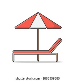 Ilustración Del Icono Del Vector De Paraguas Y De La Sala De La Chaise. Concepto De Vacaciones Y Viajes. Icono plano de cama de sol