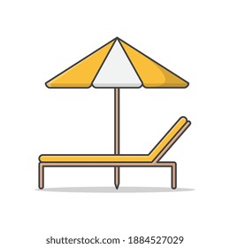 Chaise Lounge And Umbrella Vector Icon Illustration. Vacation And Travel Concept. Sun Bed Flat Icon