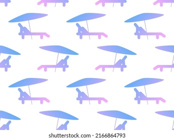 Chaise lounges with umbrellas seamless pattern. Summer vacation, sunbathing. Sun lounger on the beach with gradient colors. Design for banners, posters and beach advertising. Vector illustration