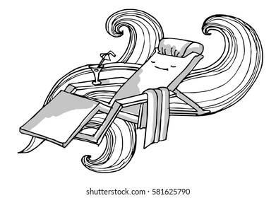 Chaise resting on vacation. Grayscale version