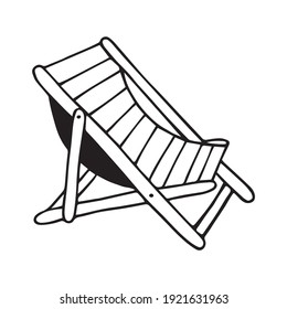 Chaise-longue Doodle Icon. Sketch Of Beach Chair On Summer Beach. Hand Drawn Vector Illustration Isolated On White Background.