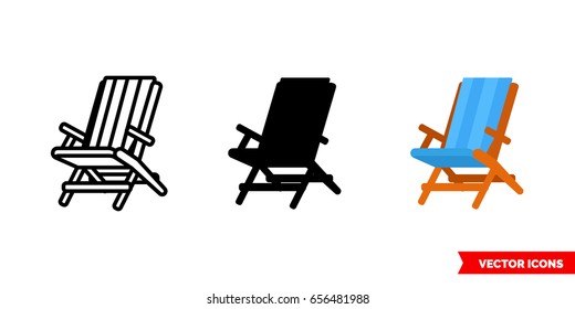 Chaise-longue icon of 3 types: color, black and white, outline. Isolated vector sign symbol.