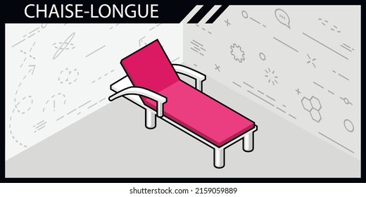 Chaise-longue isometric design icon. Vector web illustration. 3d colorful concept