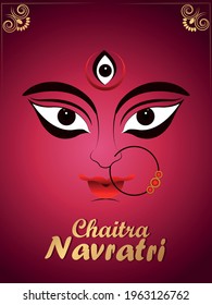 Chaitra navratri celebration flyer with creative illustration of goddess durga face illustration