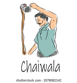Chaiwala meaning tea seller poster, banner, chai poster, chai or tea vector illustration