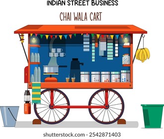 Chaiwala  Vector, tea shop, indian street business, chai, small business cart Vector