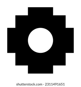 Chakana, Andean cross, a stepped cross motif, used by the Inca. The symbol indicates the 4 cardinal points and a superimposed square. The hole in the center represents Cusco, the navel of the world.