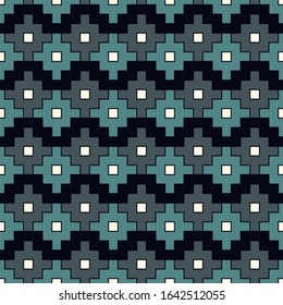 Chakana inca crosses seamless pattern. Ethnic embroidery style surface print. Ancient native american mosaic background. Ornamental folk wallpaper. Geometric ornament. Geo vector abstract illustration